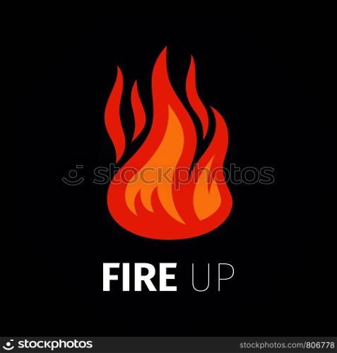 Fire up icon. Vector fire flame logo template isolated on dark background. Fire up logo template