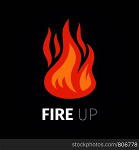 Fire up icon. Vector fire flame logo template isolated on dark background. Fire up logo template