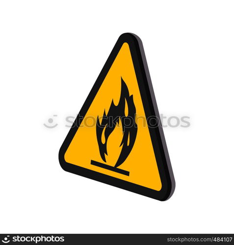 Fire warning sign cartoon icon on a white background. Fire warning sign cartoon icon