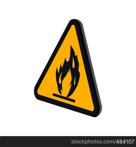 Fire warning sign cartoon icon on a white background. Fire warning sign cartoon icon