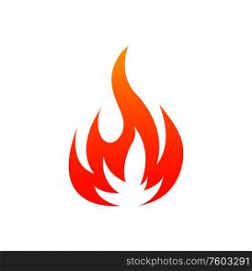 Fire with sparks isolated icon. Vector blazing burning flames, bonfire or campfire symbol. Burning fire isolated blazing flame