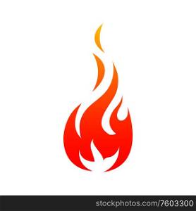 Fire with sparks isolated icon. Vector blazing burning flames, bonfire or campfire symbol. Burning fire isolated blazing flame