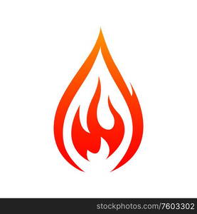 Fire with sparks isolated icon. Vector blazing burning flames, bonfire or campfire symbol. Burning fire isolated blazing flame