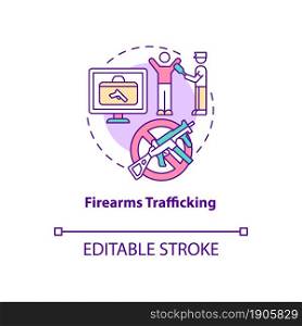 Firearms trafficking concept icon. Security guard searching for weapons. Arrest smuggler. Deportation abstract idea thin line illustration. Vector isolated outline color drawing. Editable stroke. Firearms trafficking concept icon