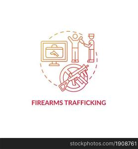 Firearms trafficking red concept icon. Security guard searching for weapons. Arrest smuggler. Deportation abstract idea thin line illustration. Vector isolated outline color drawing. Firearms trafficking red concept icon