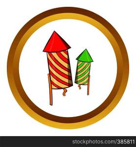 Firecracker vector icon in golden circle, cartoon style isolated on white background. Firecracker vector icon, cartoon style