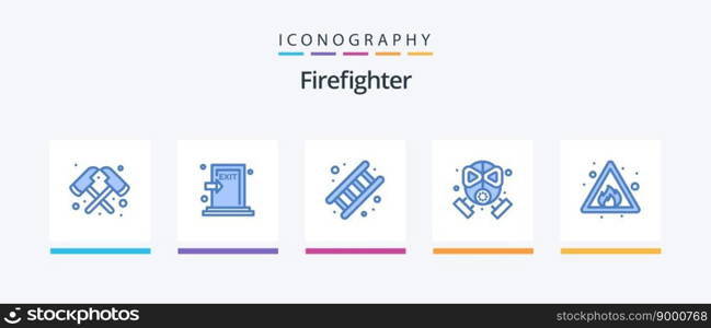 Firefighter Blue 5 Icon Pack Including alert. mask. fire. firefighter. stair. Creative Icons Design