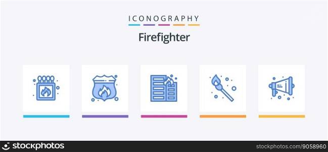 Firefighter Blue 5 Icon Pack Including megaphone. match. burning. fire. risk. Creative Icons Design