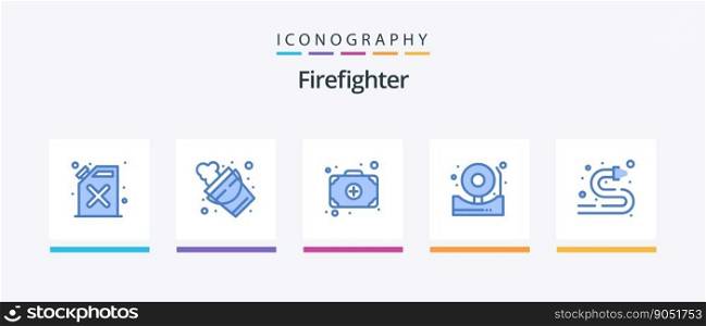 Firefighter Blue 5 Icon Pack Including water hose. hose. add. fire hose. bell. Creative Icons Design