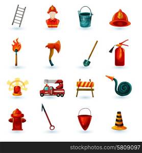 Firefighter decorative icons set with axe helmet mask ladder isolated vector illustration. Firefighter Icons Set