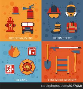 Firefighter flat set vector image