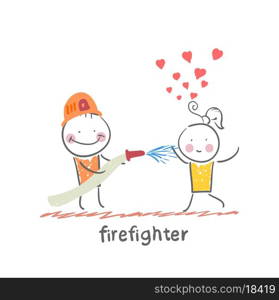 firefighter. Fun cartoon style illustration. The situation of life.