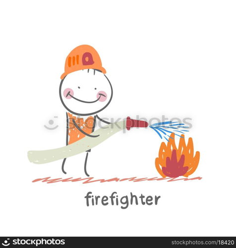 firefighter. Fun cartoon style illustration. The situation of life.