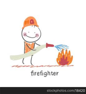 firefighter. Fun cartoon style illustration. The situation of life.