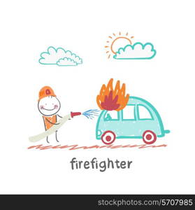 firefighter. Fun cartoon style illustration. The situation of life.