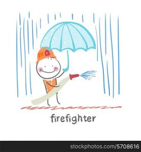 firefighter. Fun cartoon style illustration. The situation of life.