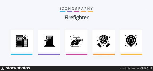 Firefighter Glyph 5 Icon Pack Including protection. firefighter. fire. fire. helicopter. Creative Icons Design