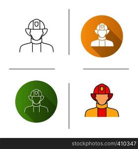 Firefighter icon. Flat design, linear and color styles. Fireman. Isolated vector illustrations. Firefighter icon