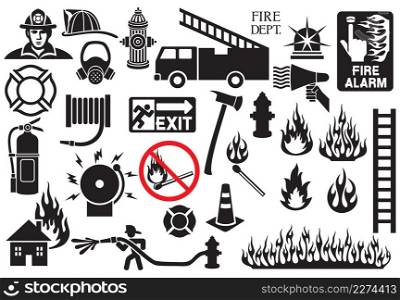 Firefighter icons and symbols collection