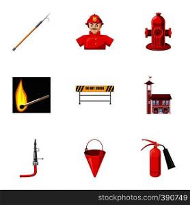 Firefighter icons set. Cartoon illustration of 9 firefighter vector icons for web. Firefighter icons set, cartoon style