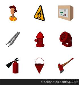 Firefighter icons set. Cartoon illustration of 9 firefighter vector icons for web. Firefighter icons set, cartoon style