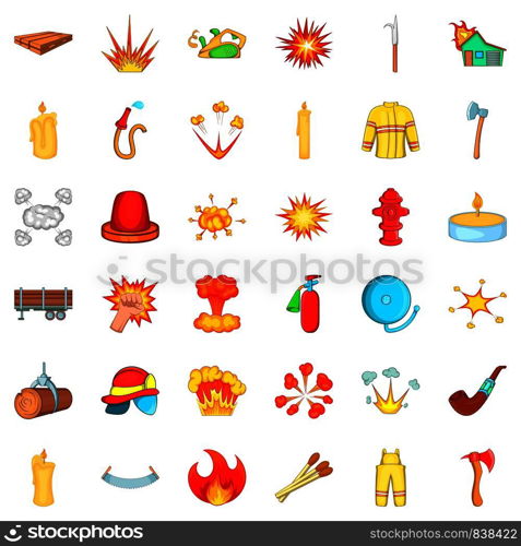 Firefighter icons set. Cartoon style of 36 firefighter vector icons for web isolated on white background. Firefighter icons set, cartoon style