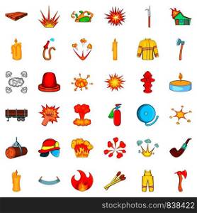 Firefighter icons set. Cartoon style of 36 firefighter vector icons for web isolated on white background. Firefighter icons set, cartoon style