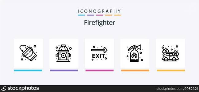 Firefighter Line 5 Icon Pack Including . add. cane. bag. water. Creative Icons Design