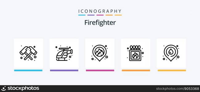Firefighter Line 5 Icon Pack Including emergency. firemen. access. fireman. fight. Creative Icons Design