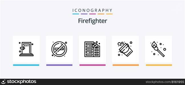 Firefighter Line 5 Icon Pack Including fireman. fire fighting. attention. map. fire. Creative Icons Design