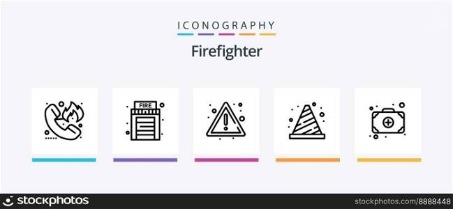 Firefighter Line 5 Icon Pack Including sign. fire. danger. alert. hydrant. Creative Icons Design