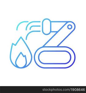 Firefighter robots gradient linear vector icon. Providing fire suppression. Remote control by firefighter. Thin line color symbol. Modern style pictogram. Vector isolated outline drawing. Firefighter robots gradient linear vector icon