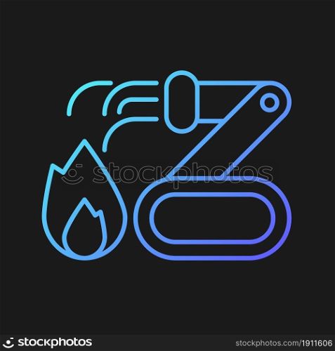 Firefighter robots gradient vector icon for dark theme. Providing fire suppression. Remote control by firefighter. Thin line color symbol. Modern style pictogram. Vector isolated outline drawing. Firefighter robots gradient vector icon for dark theme