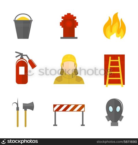 Firefighting icons flat set of firefighter emergency ladder water hydrant isolated vector illustration