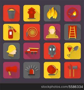 Firefighting icons set of flame water hose mask and helmet isolated vector illustration