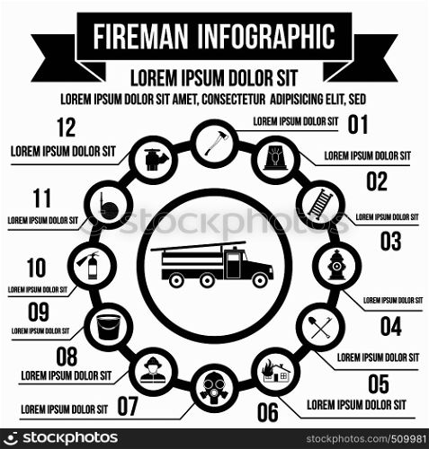 Firefighting infographic elements in simple style for any design. Firefighting infographic elements, simple style