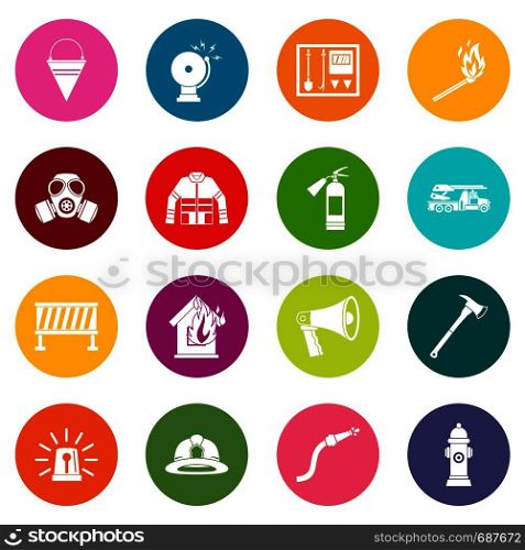 Fireman tools icons many colors set isolated on white for digital marketing. Fireman tools icons many colors set
