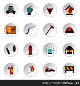 Fireman tools set icons in flat style isolated on white background. Fireman tools set flat icons