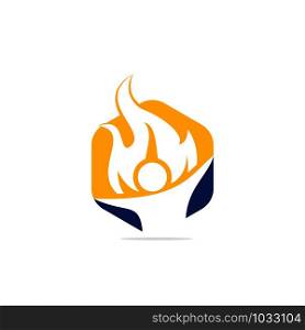 Fireman vector logo design.Red flame character logotype. Vector logo combination of a man and fire.