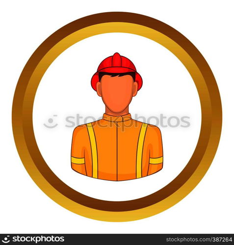 Firemen vector icon in golden circle, cartoon style isolated on white background. Firemen vector icon