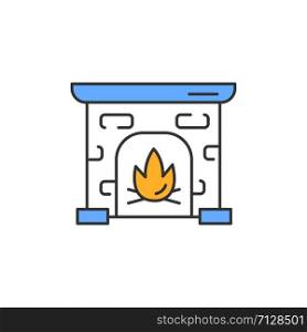 Fireplace color icon. House heating. Interior element, furniture in vintage style. Mantelpiece, hearthstone, home coziness, room fire place. Isolated vector illustration