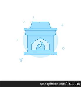 Fireplace vector icon. Flat illustration. Filled line style. Blue monochrome design.. Fireplace flat vector icon. Filled line style. Blue monochrome design.