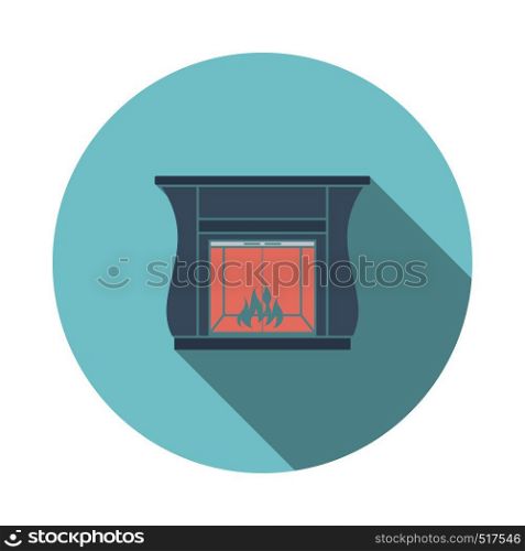 Fireplace With Doors Icon. Flat Circle Stencil Design With Long Shadow. Vector Illustration.
