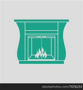 Fireplace with doors icon. Gray background with green. Vector illustration.