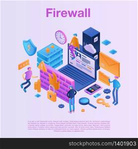 Firewall data concept background. Isometric illustration of firewall data vector concept background for web design. Firewall data concept background, isometric style