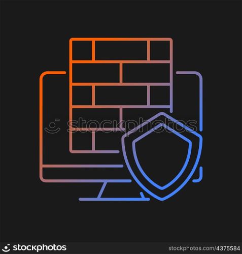 Firewall gradient vector icon for dark theme. Protective software and hardware. Cybersecurity device. Data protection. Thin line color symbol. Modern style pictogram. Vector isolated outline drawing. Firewall gradient vector icon for dark theme