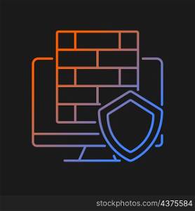 Firewall gradient vector icon for dark theme. Protective software and hardware. Cybersecurity device. Data protection. Thin line color symbol. Modern style pictogram. Vector isolated outline drawing. Firewall gradient vector icon for dark theme