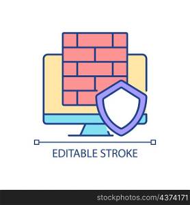 Firewall RGB color icon. Protective software and hardware. Cybersecurity device. Data protection. Isolated vector illustration. Simple filled line drawing. Editable stroke. Arial font used. Firewall RGB color icon