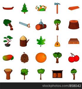 Firewood icons set. Cartoon set of 25 firewood vector icons for web isolated on white background. Firewood icons set, cartoon style