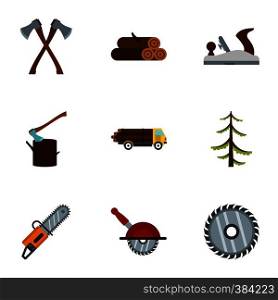 Firewood icons set. Flat illustration of 9 firewood vector icons for web. Firewood icons set, flat style